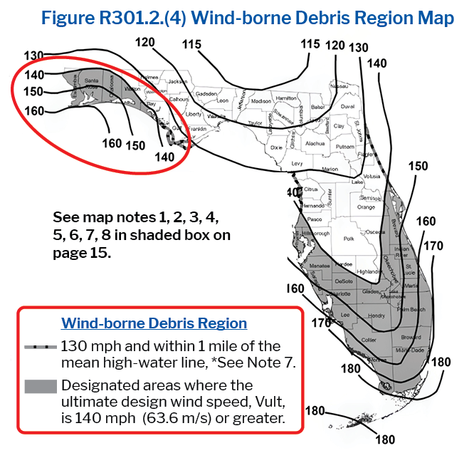 Figure R301.2.(4) Wind-borne Debris Region Map